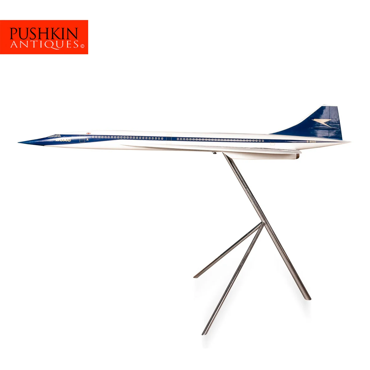pushkin antiques - MASSIVE CONCORDE MODEL ON ORIGINAL CHROMED STAND c.1965 - 1.jpg