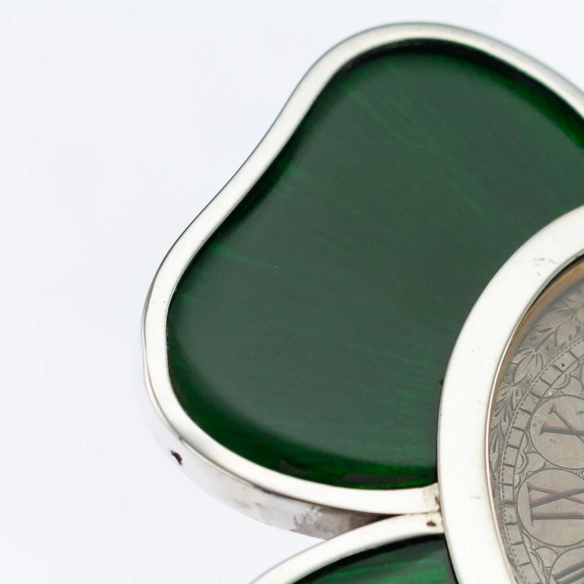 Pushkin Antiques - ANTIQUE 19thC VICTORIAN SOLID SILVER & ENAMEL LUCKY CLOVER CLOCK c.1896 - 8.jpg