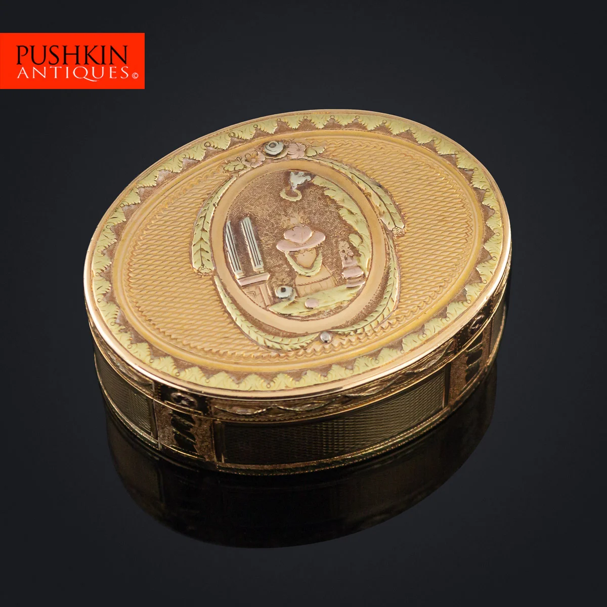 Pushkin Antiques - ANTIQUE 18thC FRENCH 18k THREE-COLOUR GOLD SNUFF BOX c.1770 - 1.jpg