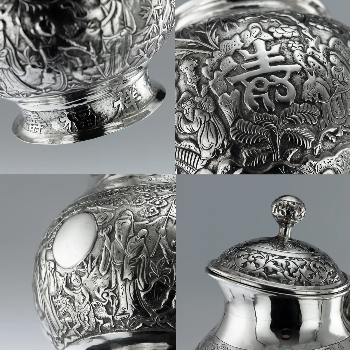 Pushkin Antiques - ANTIQUE 19thC CHINESE EXCEPTIONAL SOLID SILVER TEA SERVICE, HONG KONG c.1890 - 11.jpg