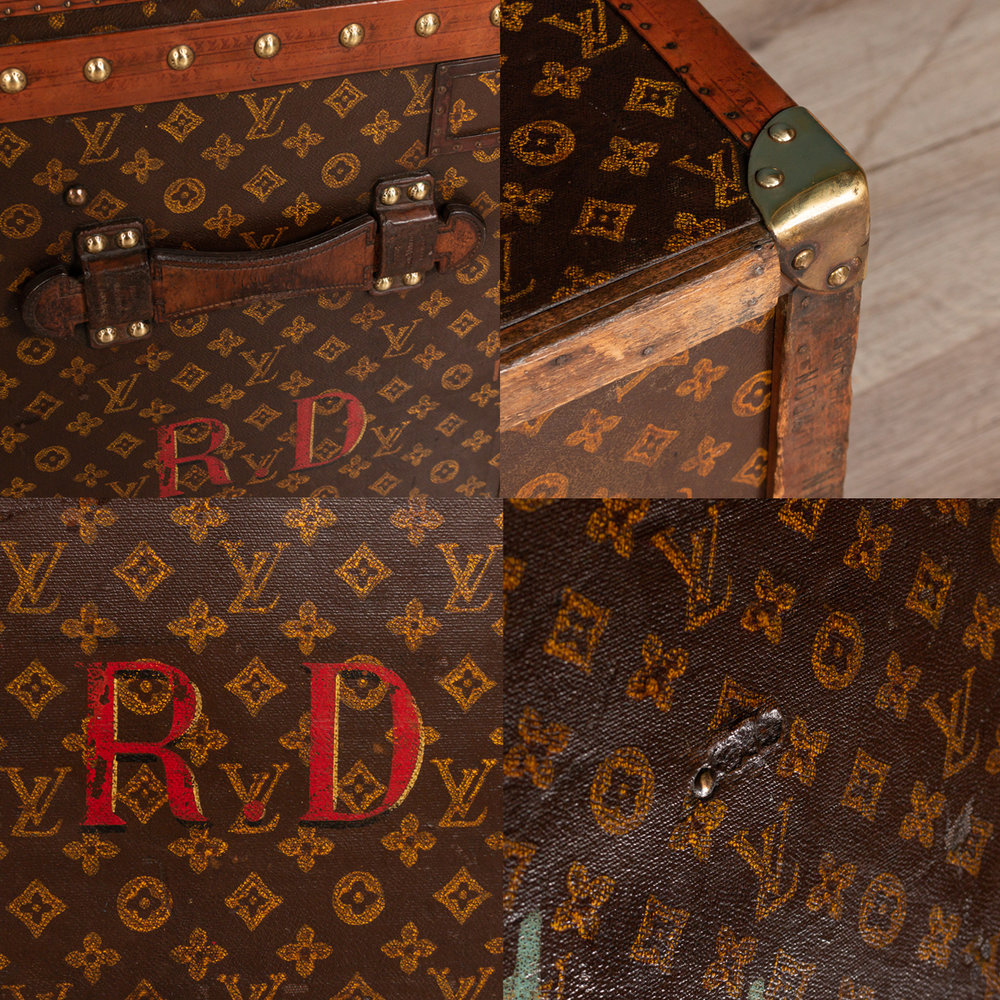 Early 20th Century French Stencil and Monogram Louis Vuitton Leather Hat  Trunk