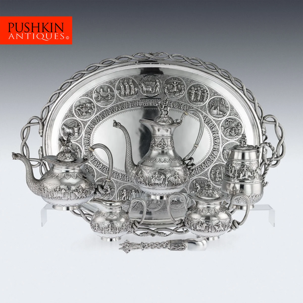 Pushkin Antiques - ANTIQUE 20thC INDIAN SOLID SILVER SWAMI TEA SERVICE, KRISHNIAH CHETTY c.1910 - 1.jpg