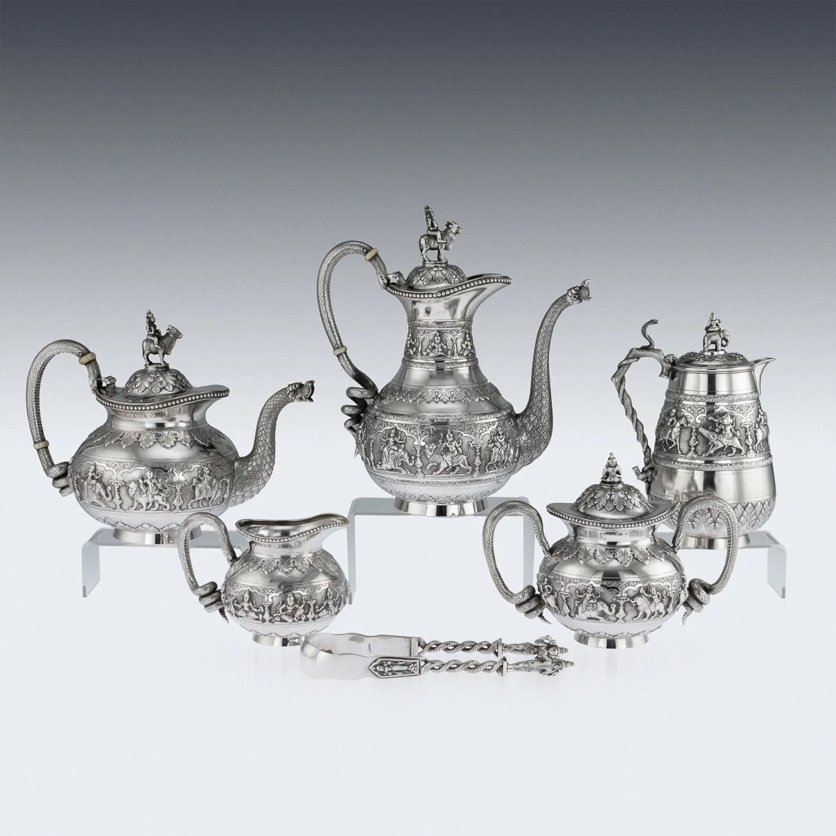 Pushkin Antiques - ANTIQUE 20thC INDIAN SOLID SILVER SWAMI TEA SERVICE, KRISHNIAH CHETTY c.1910 - 3.jpg
