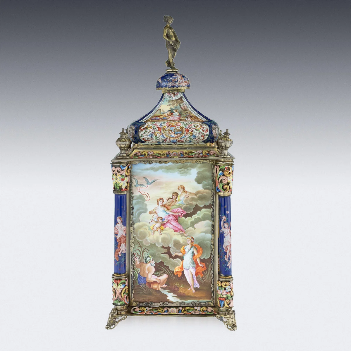 pushkin antiques - ANTIQUE 19thC AUSTRIAN SILVER-GILT & ENAMEL MANTEL CLOCK, RUDOLF LINKE c.1890 - 5.jpg