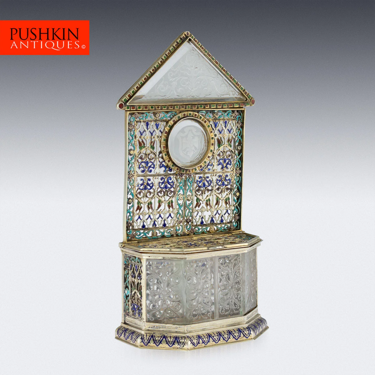 Pushkin Antiques - ANTIQUE 19thC AUSTRIAN SOLID SILVER-GILT & ENAMEL RELIQUARY, RUDOLF LINKE c.1890 -1.jpg