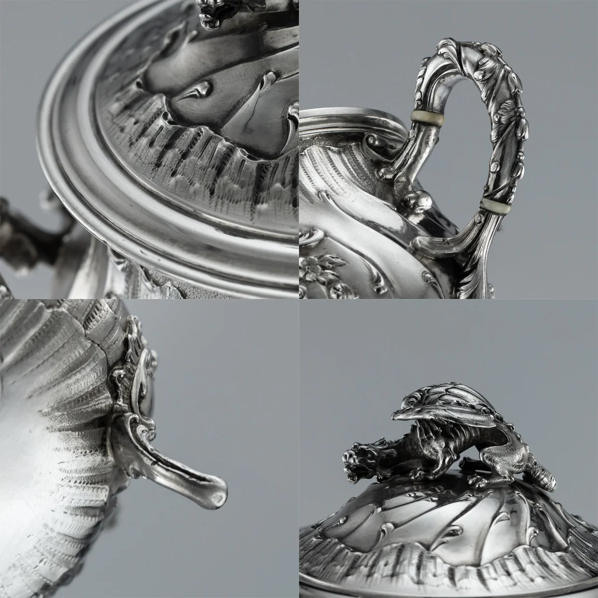 Pushkin Antiques - ANTIQUE 19thC FRENCH SOLID SILVER FOUR PIECE TEA & COFFEE SERVICE c.1886 -8.jpg