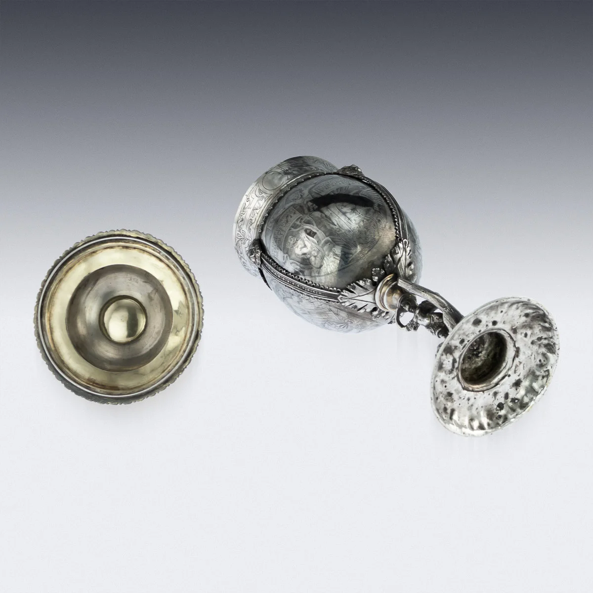 Pushkin Antiques - ANTIQUE 19thC CONTINENTAL SOLID SILVER & NIELLO ENAMEL CUP WITH COVER c.1820 - 7.jpg