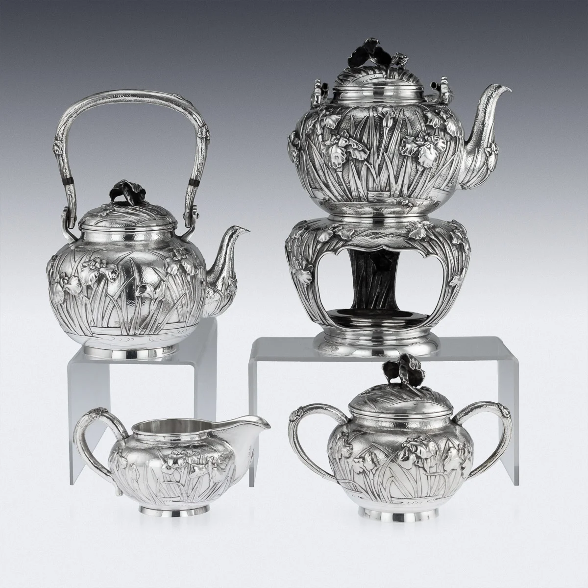 Pushkin Antiques - ANTIQUE 20thC JAPANESE SOLID SILVER TEA & COFFEE SERVICE ON TRAY c.1900 - 5.jpg