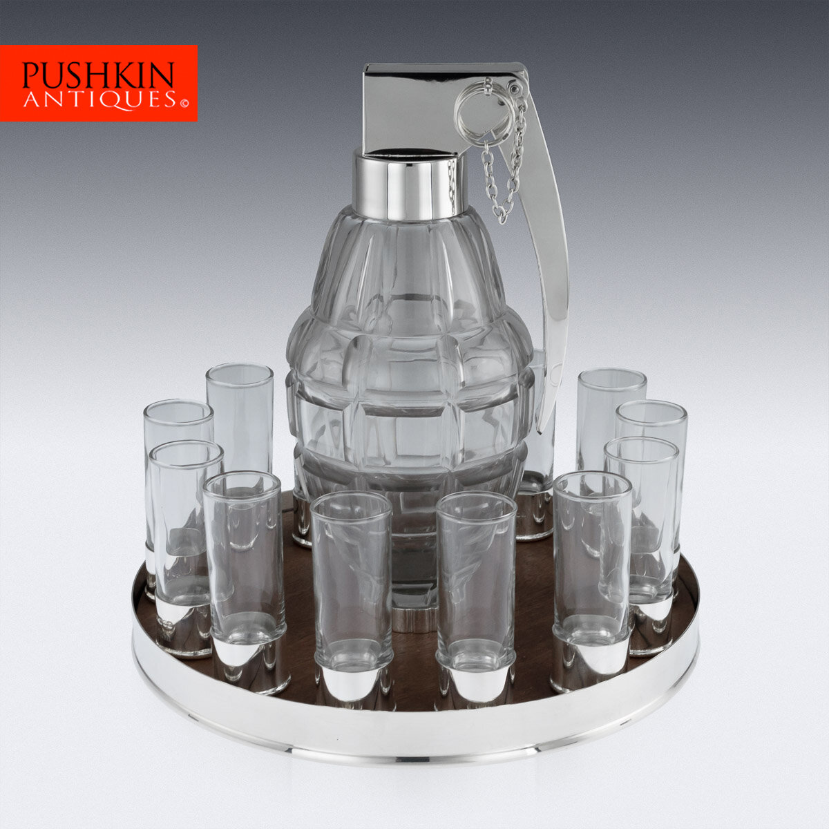 SILVER GRENADE 12 PERSON VODKA DRINKING SET, PUSHKIN ALEXANDER c.2019 - 1.jpg
