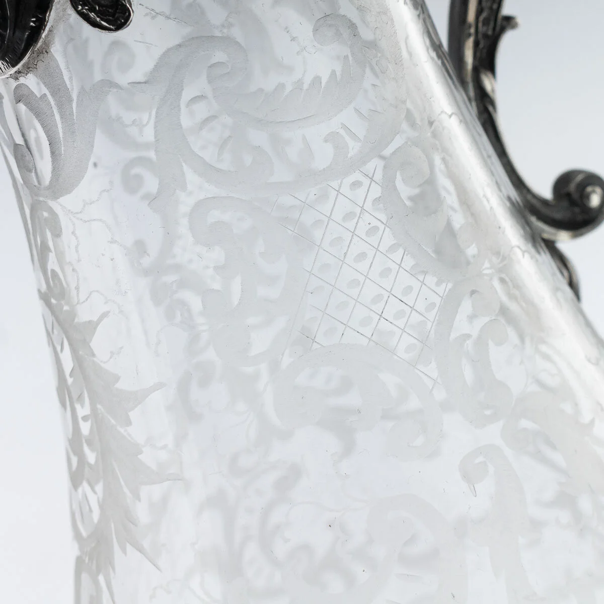 Pushkin Antiques - ANTIQUE 19thC GERMAN SOLID SILVER & ETCHED GLASS MASSIVE CLARET JUG c.1890 - 16.jpg