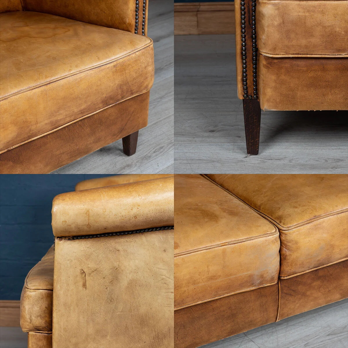 Pushkin Antiques - SUPERB 20thC DUTCH TWO SEATER TAN LEATHER SOFA c.1980 - 12.jpg