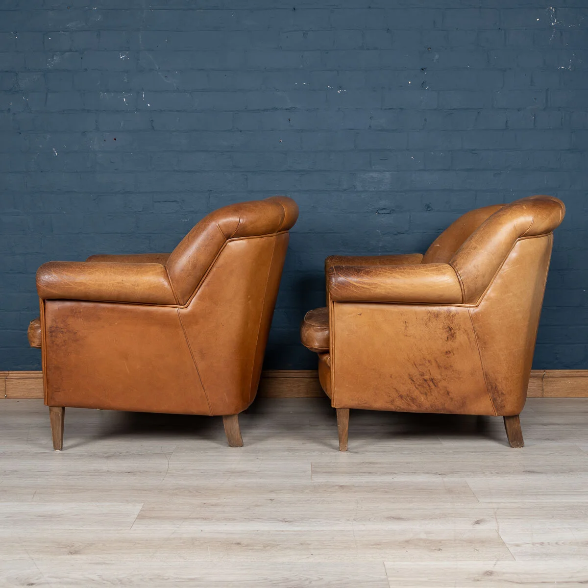 Pushkin Antiques - STUNNING 20thC PAIR OF DUTCH SHEEPSKIN LEATHER TUB ARMCHAIRS - 3.jpg
