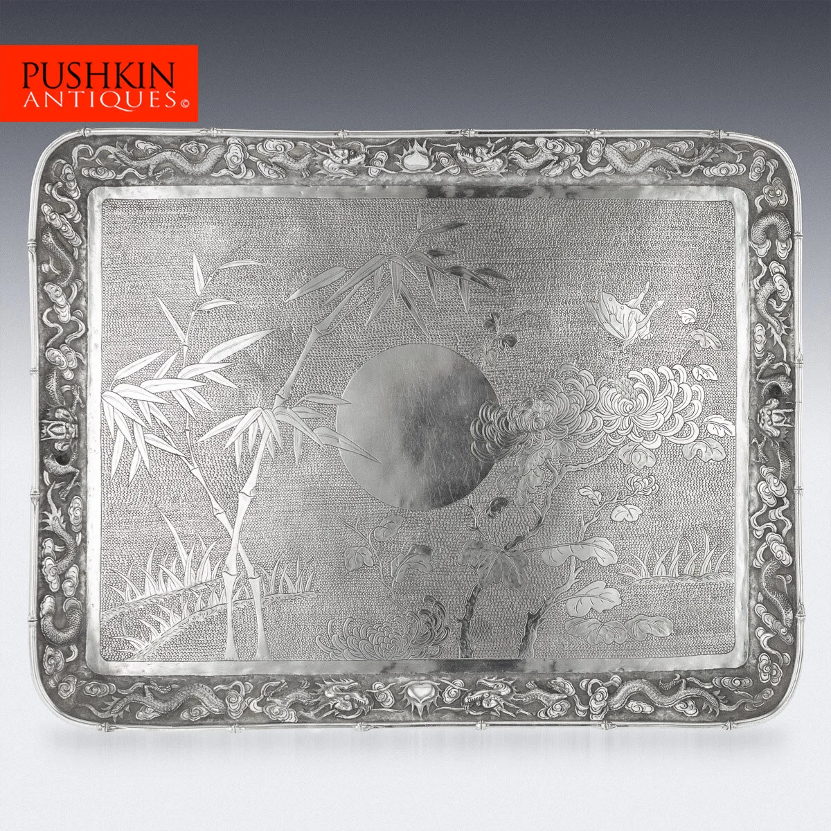 Pushkin Antiques - ANTIQUE 20thC CHINESE SOLID SILVER SERVING TRAY, LUEN HING, SHANGHAI c.1900 - 3.jpg