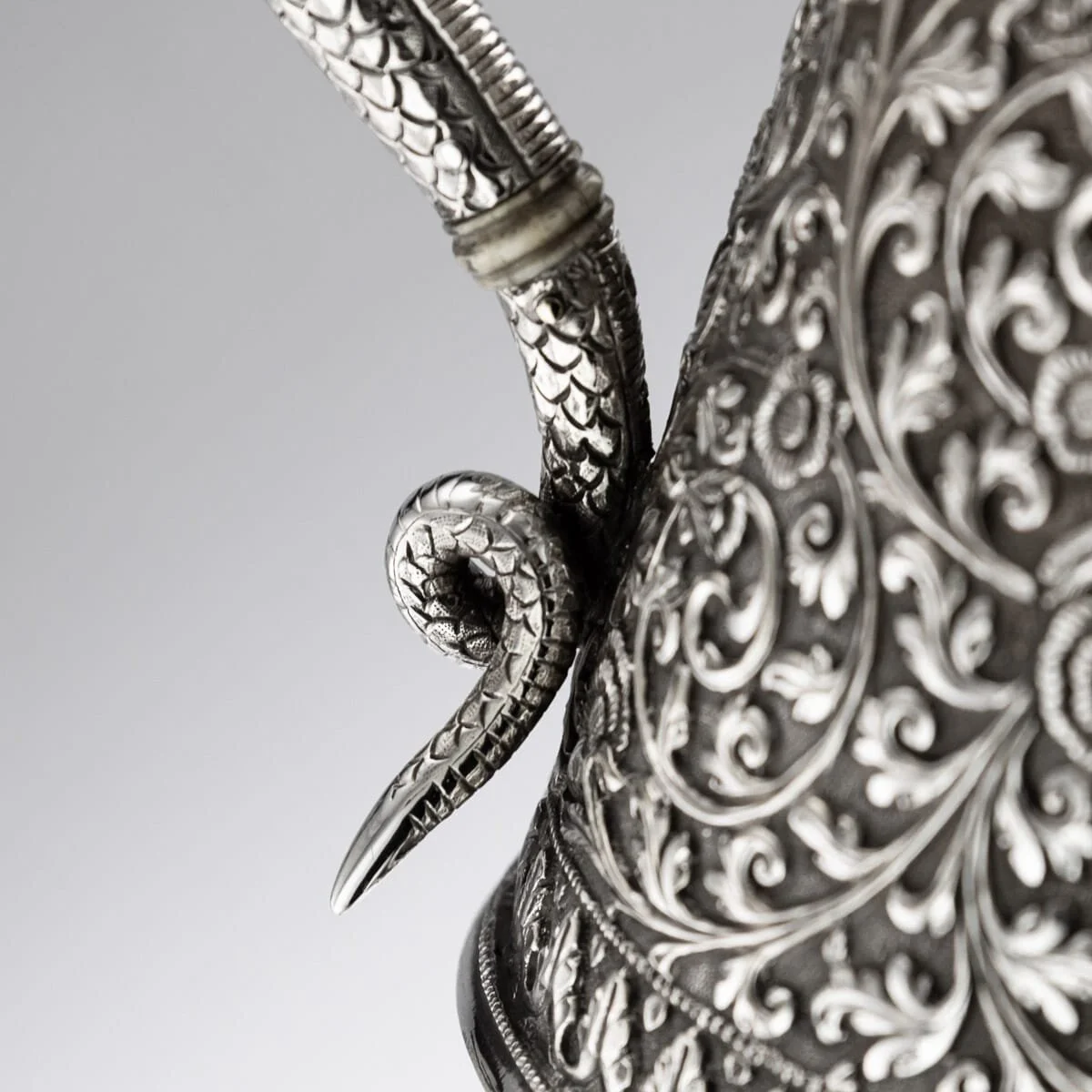 Pushkin Antiques - ANTIQUE 19thC INDIAN CUTCH SOLID SILVER 3 PIECE HUNTING SCENES TEA SET c.1890 - 17.jpg
