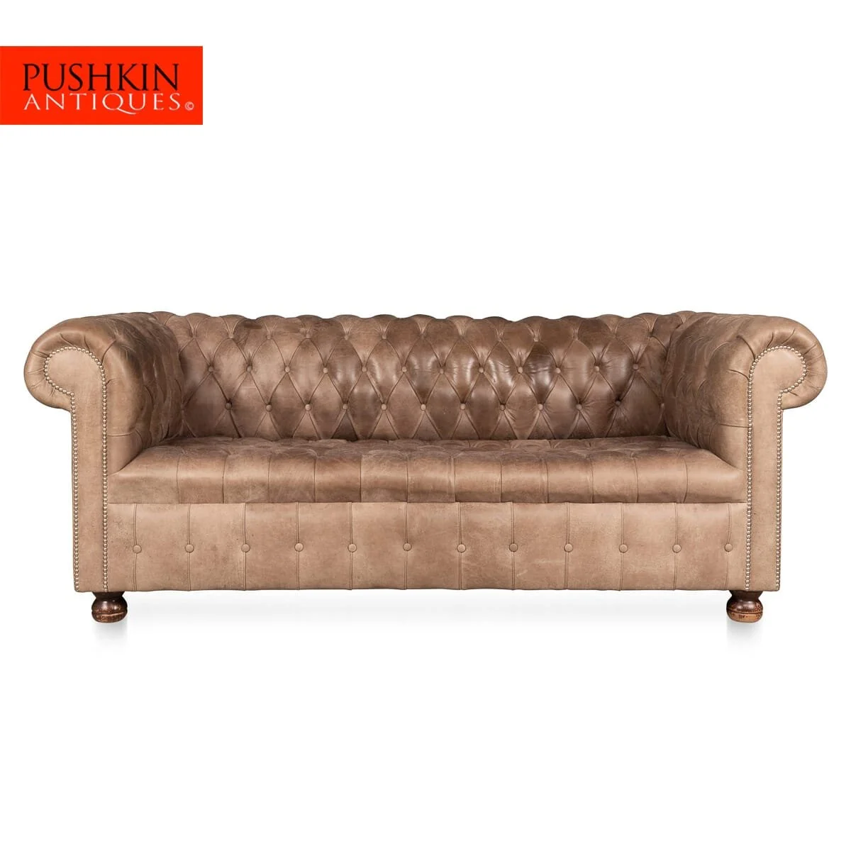 Pushkin Antiques - LATE 20thC TWO SEATER CHESTERFIELD LEATHER SOFA WITH BUTTON DOWN SEAT - 2.jpg
