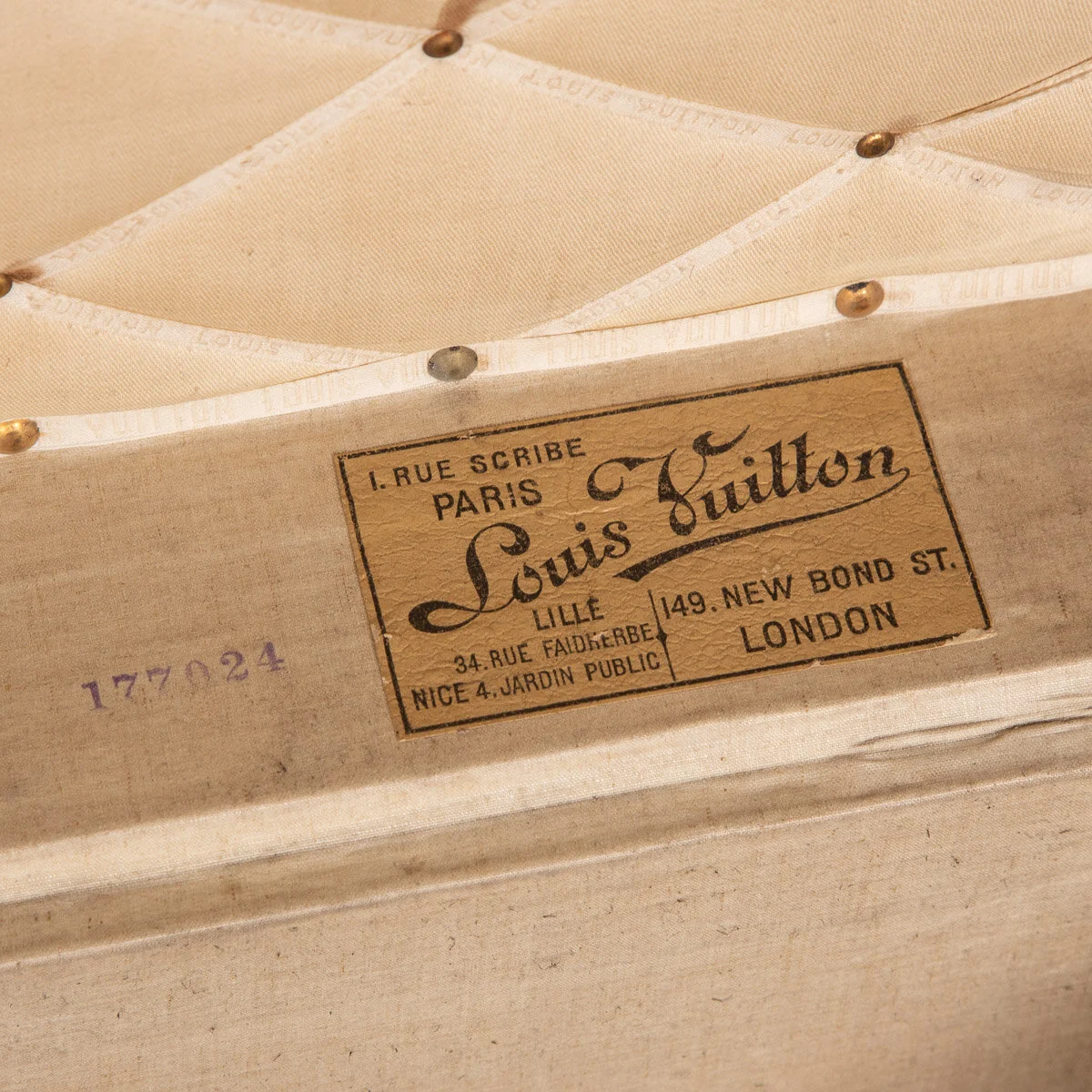 Pushkin Antiques - ANTIQUE 20thC LOUIS VUITTON CABIN TRUNK IN MONOGRAMMED CANVAS, PARIS c.1910 - 12.jpg