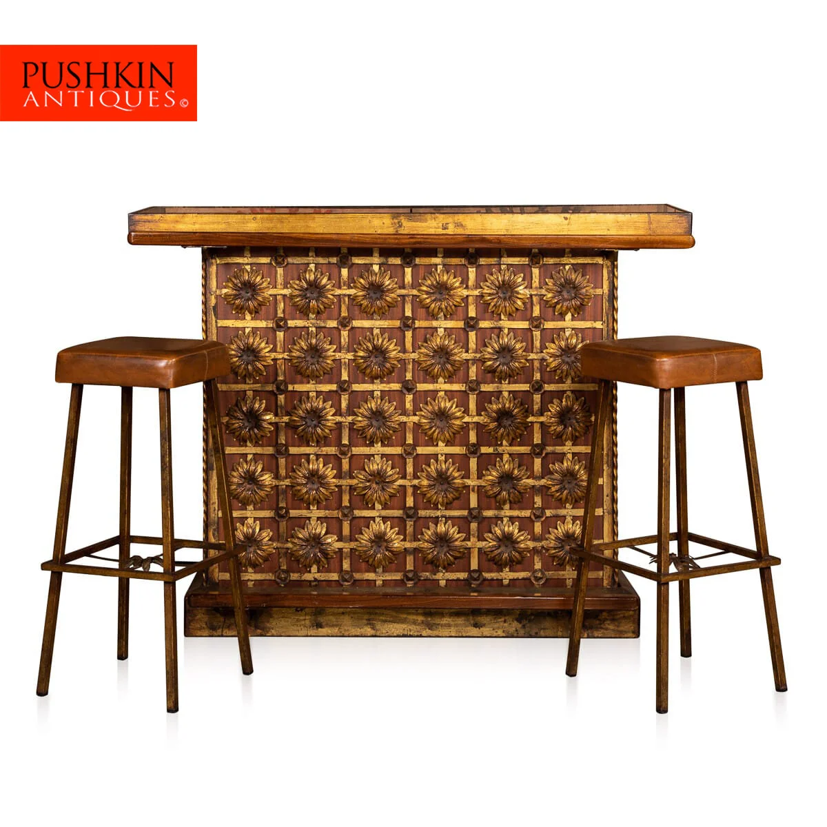 Pushkin Antiques - STUNNING 20thC SPANISH COCKTAIL BAR & PAIR OF MATCHING STOOLS c.1970 - 2.jpg