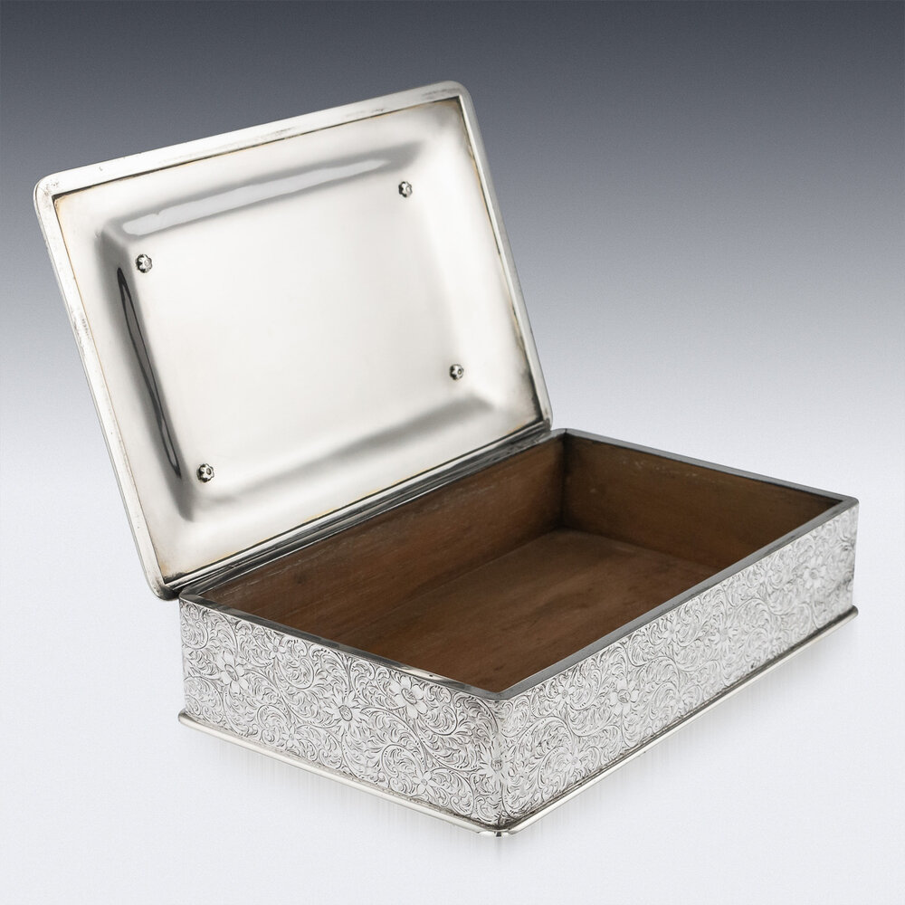 ANTIQUE 20thC TIFFANY & CO SOLID SILVER THREE-TIER CIGAR BOX c.1920 —  Pushkin Antiques