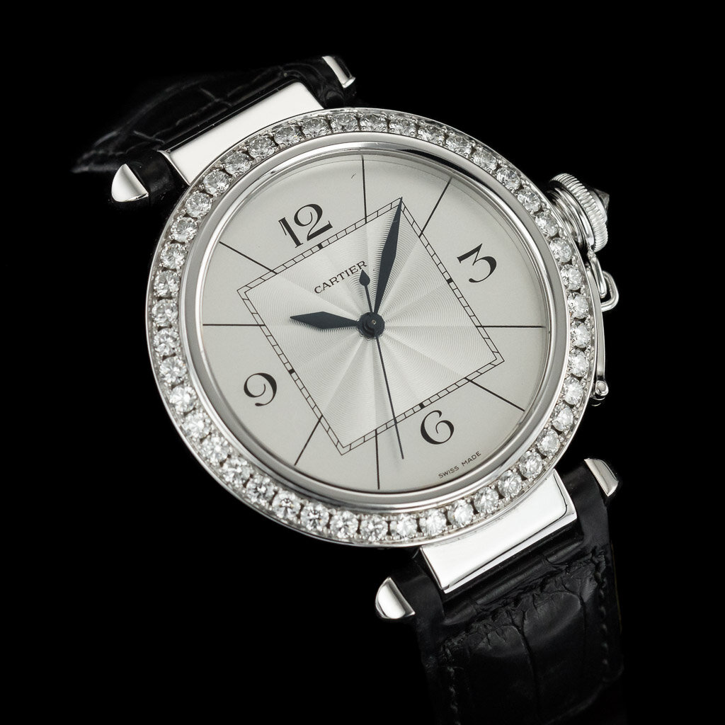 cartier pasha 42mm white gold with diamonds