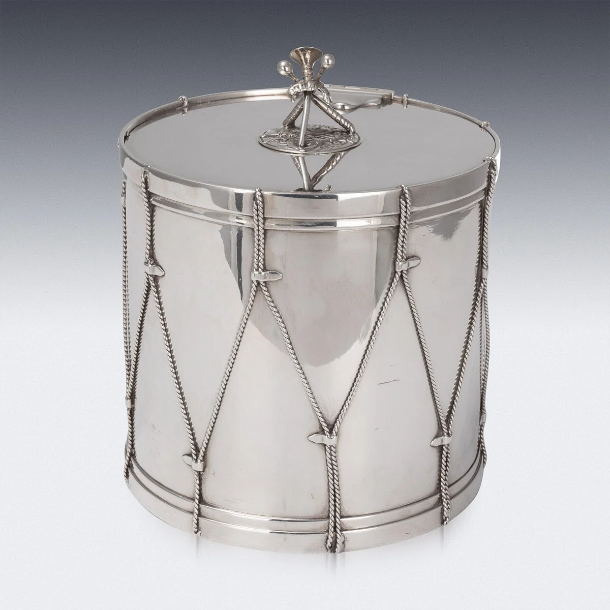Pushkin Antiques - ANTIQUE 19thC VICTORIAN SILVER PLATED REGIMENTAL DRUM ICE BUCKET c.1890 - 5.jpg