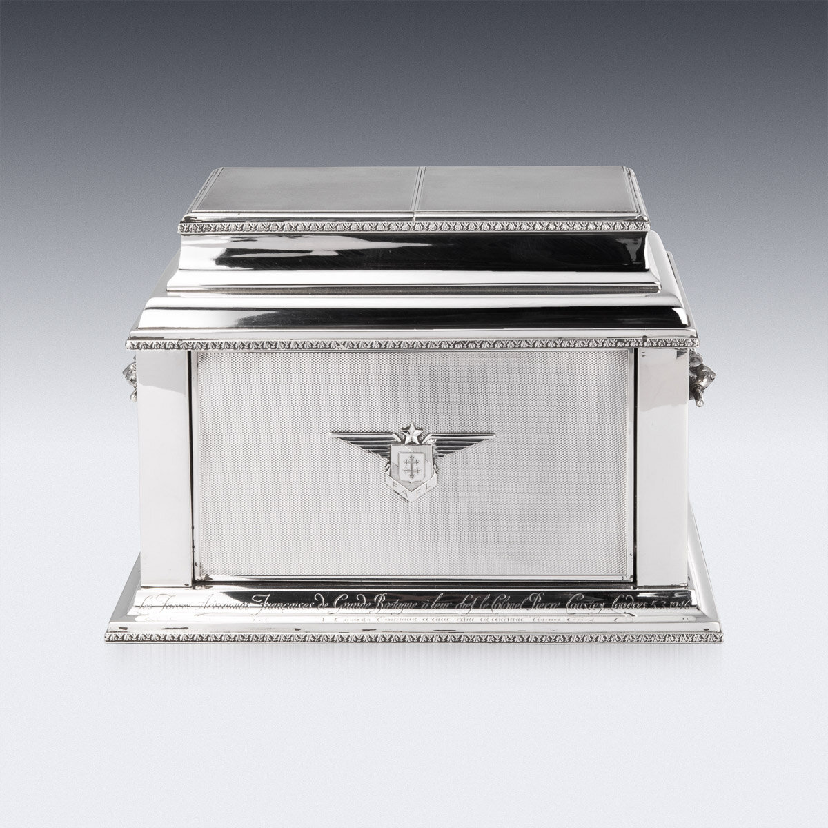 Pushkin Antiques - SUPERB 20thC FRENCH AIR FORCE SOLID SILVER CIGAR & CIGARETTE BOX c.1927 - 3.jpg