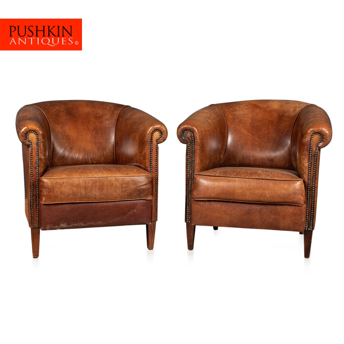 PUSHKIN ANTIQUES - LATE 20th CENTURY PAIR OF DUTCH SHEEPSKIN LEATHER CLUB CHAIRS 11 - 01.jpg