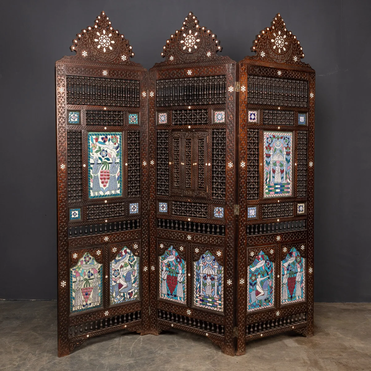 PUSHKIN ANTIQUES - STRIKING 20thC MIDDLE-EASTERN FOLDING SCREEN WITH ENAMEL PANELS c.1930 - 25.jpg