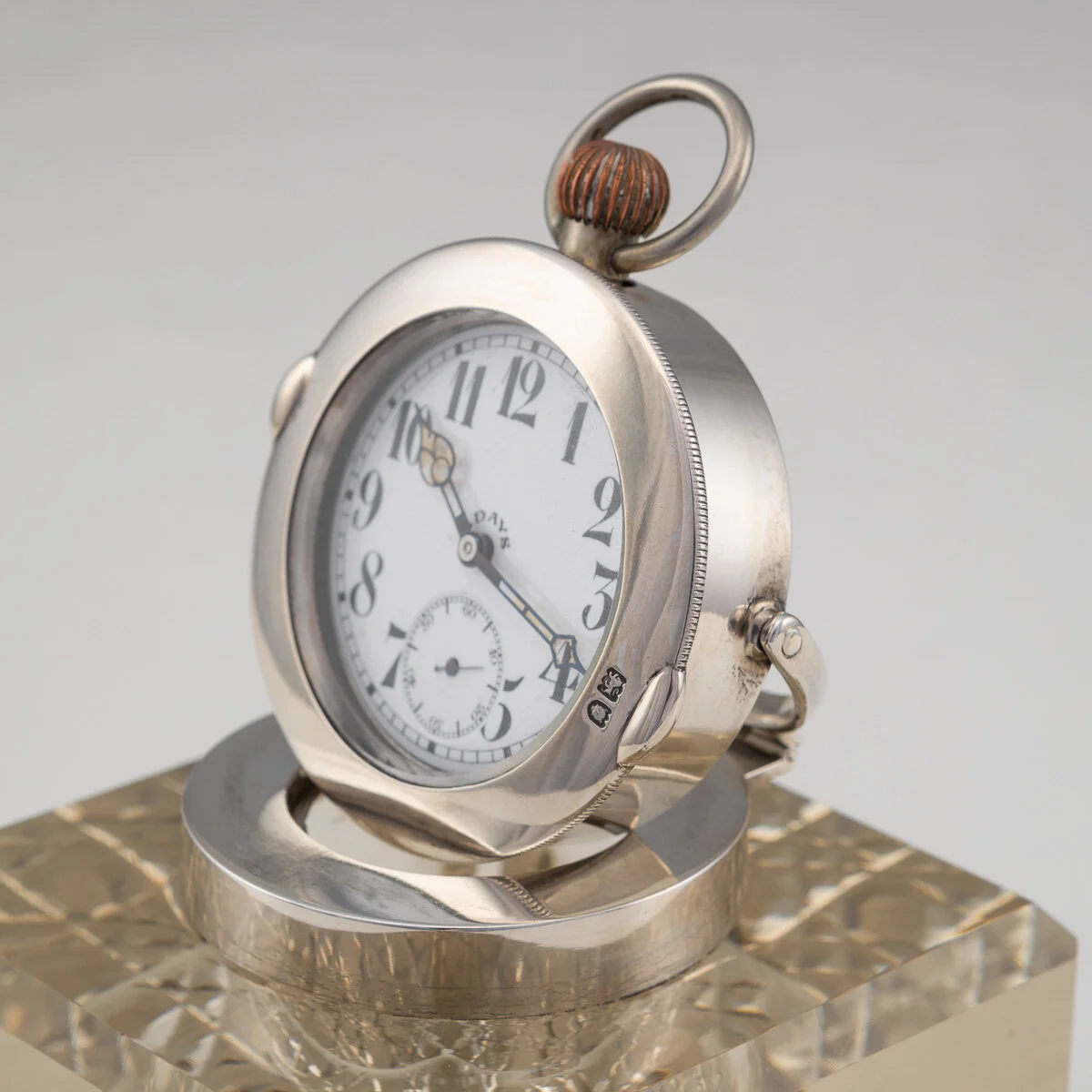 PUSHKIN ANTIQUES - ANTIQUE 20THC EDWARDIAN SOLID SILVER & GLASS INKWELL WITH CLOCK, LONDON C.1909 - 12.jpg