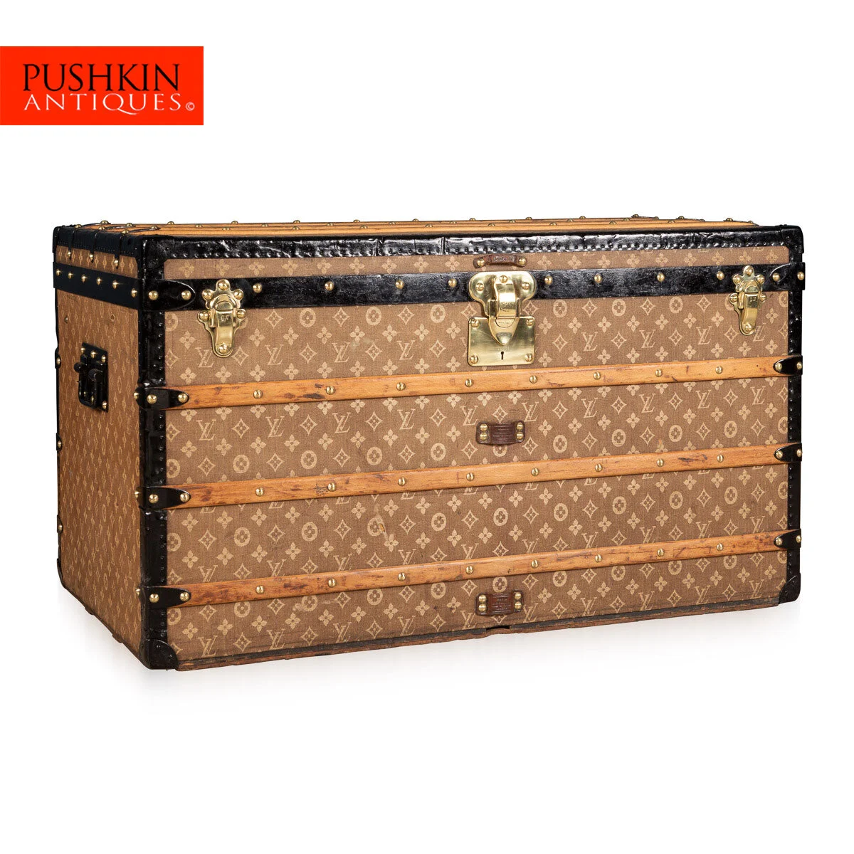 PUSHKIN ANTIQUES - ANTIQUE 20thC LOUIS VUITTON TRUNK IN WOVEN CANVAS, PARIS c.1900 - 02.jpg