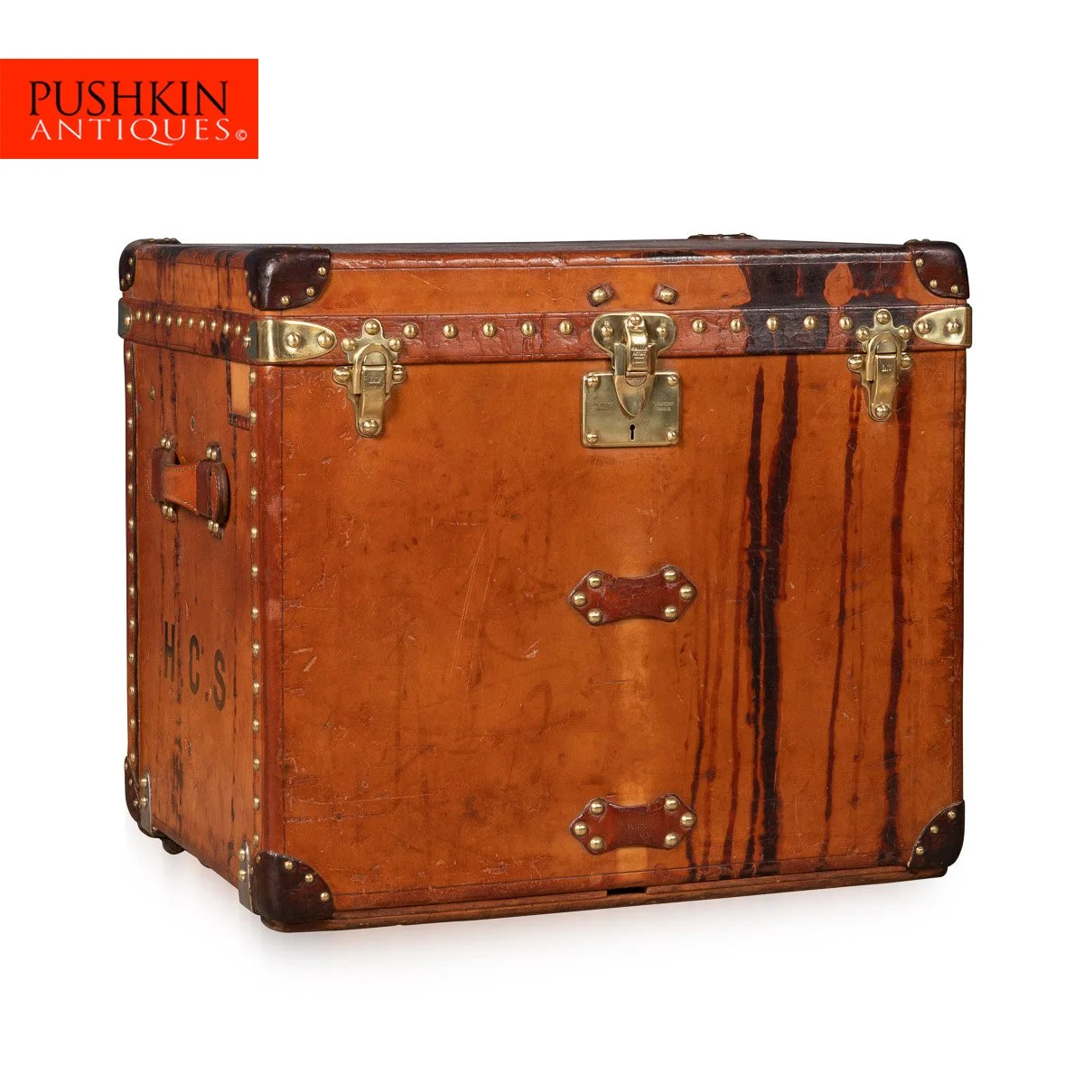 Pushkin Antiques - ANTIQUE 20thC LOUIS VUITTON TRUNK IN NATURAL COW HIDE, PARIS c.1900 - 02.jpg