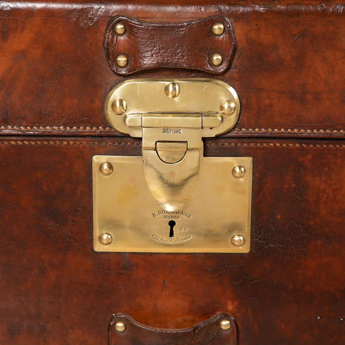 Pushkin Antiques - ANTIQUE 20thC GOYARD LEATHER CABIN TRUNK, FRANCE c.1900 - 11.jpg