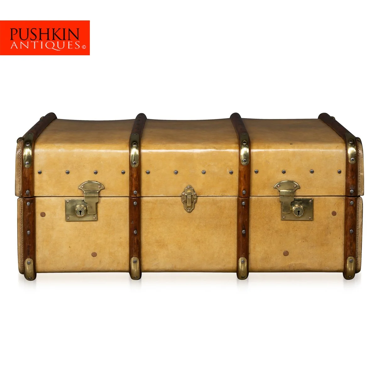 PUSHKIN ANTIQUES - ANTIQUE 20thC ASPREY TRUNK IN NATURAL COW HIDE, LONDON c.1910 - 01.jpg