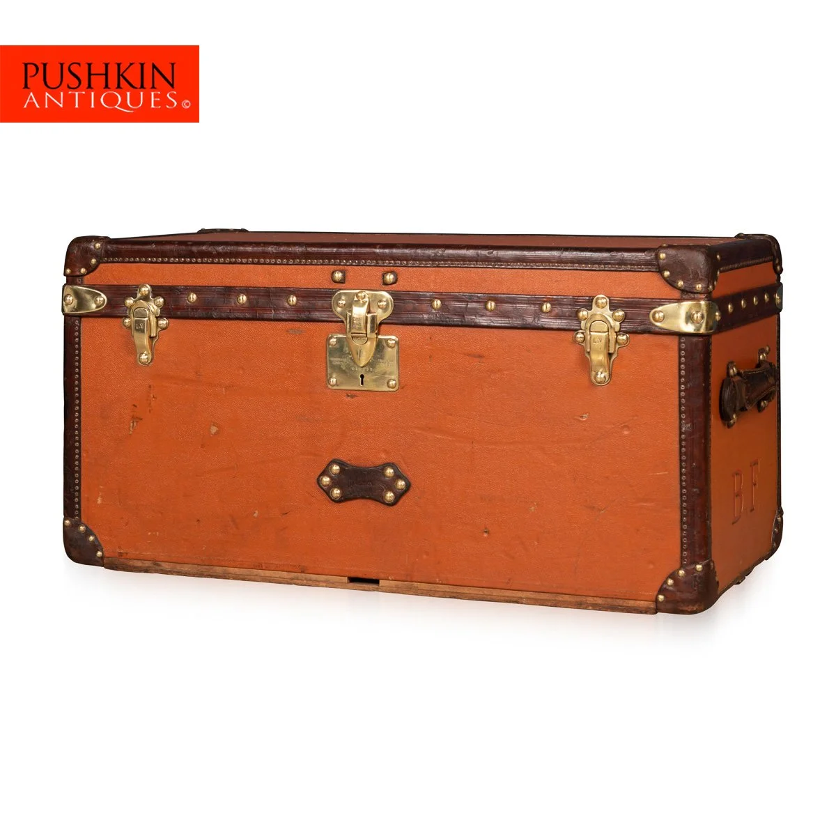 PUSHKIN ANTIQUES - ANTIQUE 20thC LOUIS VUITTON SHOE TRUNK IN ORANGE %22VUITTONITE%22 CANVAS c.1910 - 02.jpg