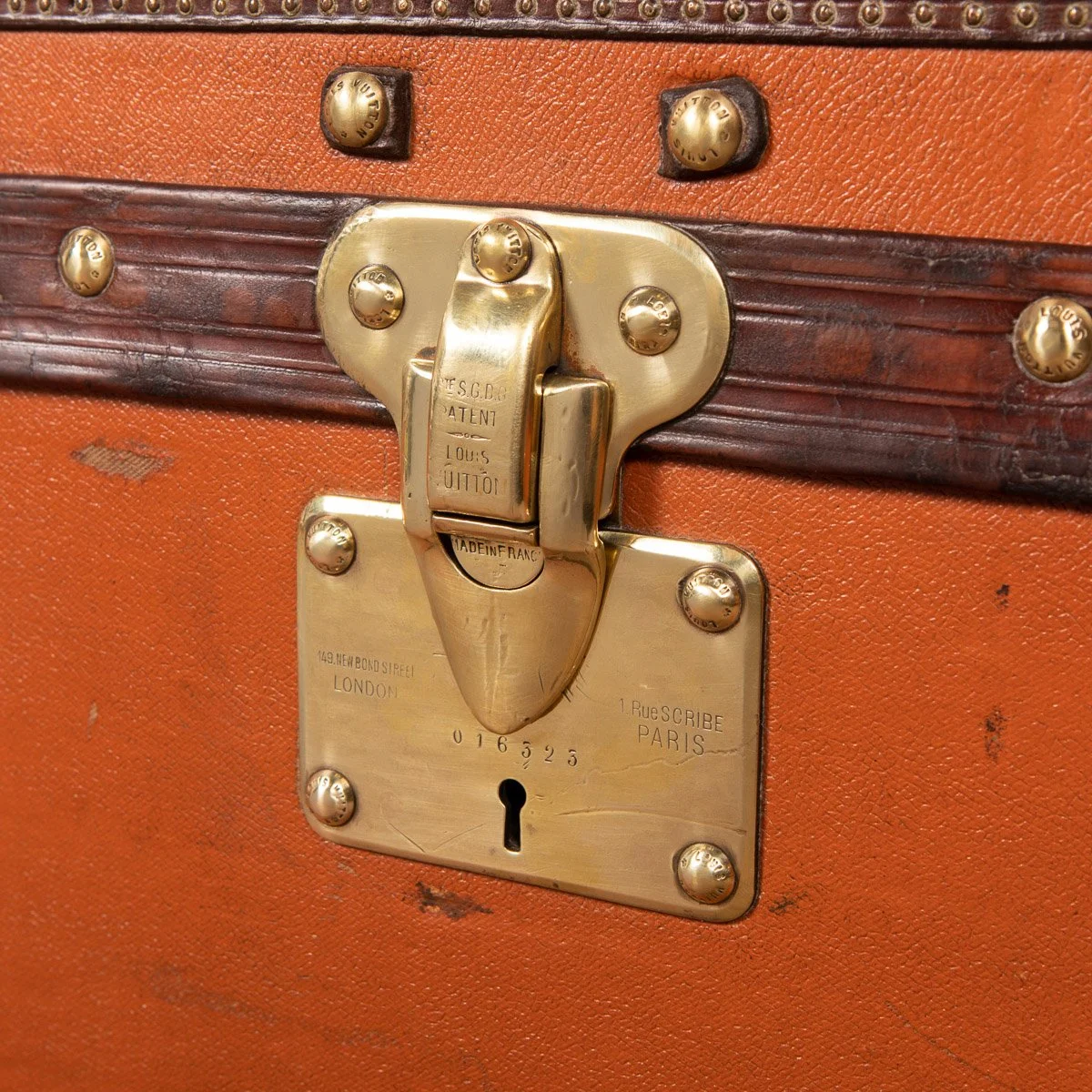 PUSHKIN ANTIQUES - ANTIQUE 20thC LOUIS VUITTON SHOE TRUNK IN ORANGE %22VUITTONITE%22 CANVAS c.1910 - 24.jpg