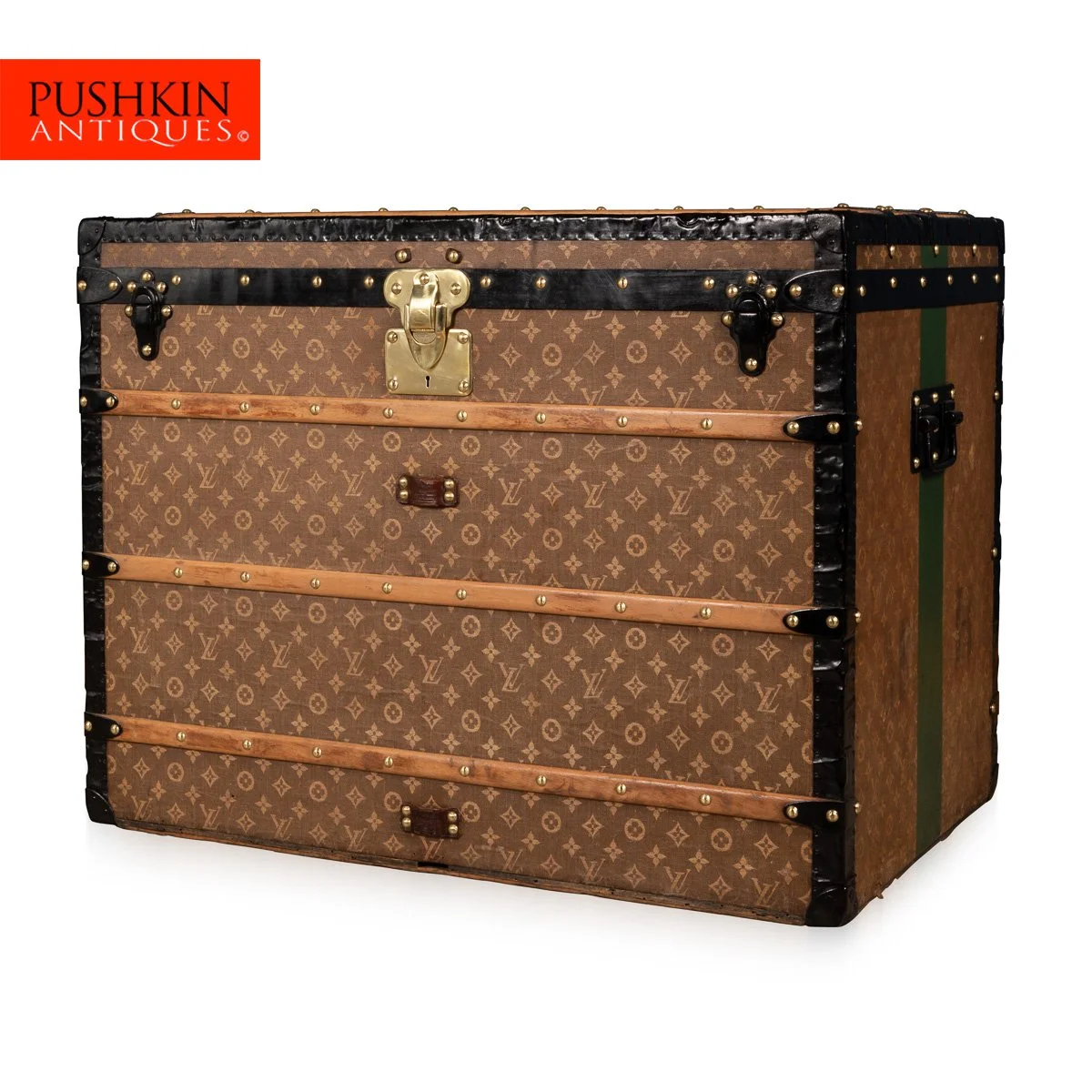 PUSHKIN ANTIQUES - ANTIQUE 20thC LOUIS VUITTON TRUNK IN WOVEN CANVAS, PARIS c.1900 - 02.jpg