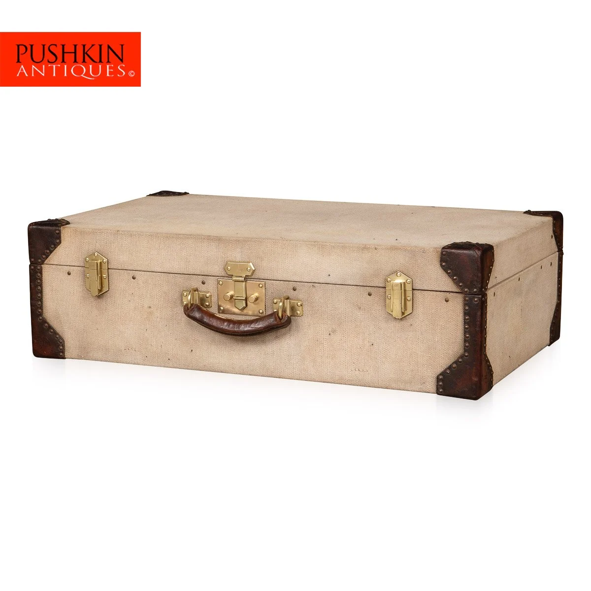Pushkin Antiques - ANTIQUE 20thC HERMES CANVAS & LEATHER SUITCASE, PARIS c.1910 - 02.jpg