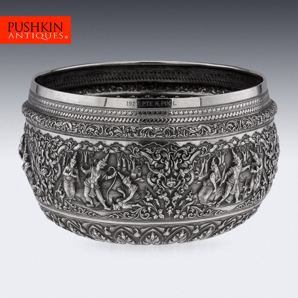 PUSHKIN ANTIQUES - ANTIQUE 20thC EXCEPTIONAL BURMESE SOLID SILVER HAND CRAFTED BOWL c.1900 - 02.jpg