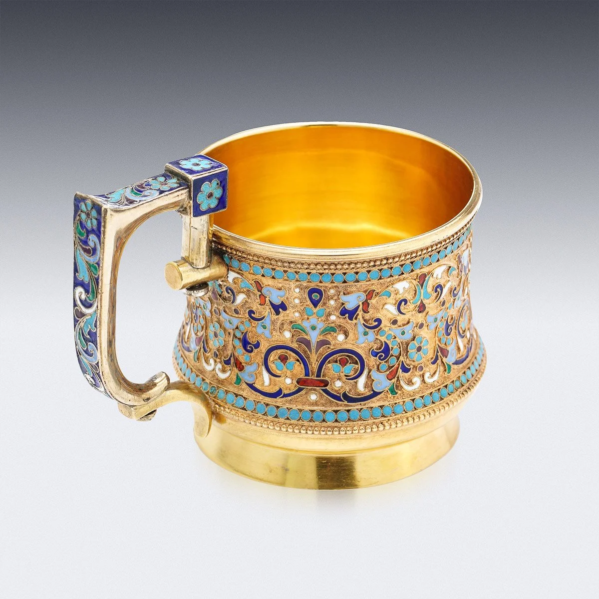 PUSHKIN ANTIQUES - ANTIQUE 19thC IMPERIAL RUSSIAN SOLID SILVER-GILT ENAMEL TEA GLASS HOLDER c.1880 - 05.jpg