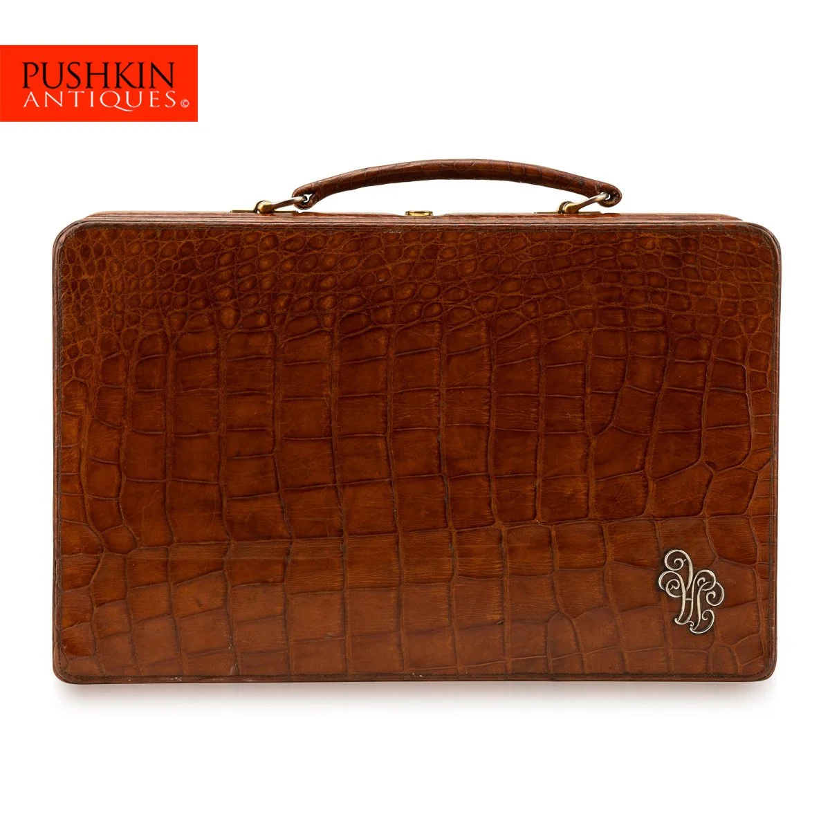 PUSHKIN ANTIQUES - ANTIQUE 20thC ENGLISH CROCODILE JEWELLERY CASE, J C VICKERY, LONDON c.1920 - 02.jpg