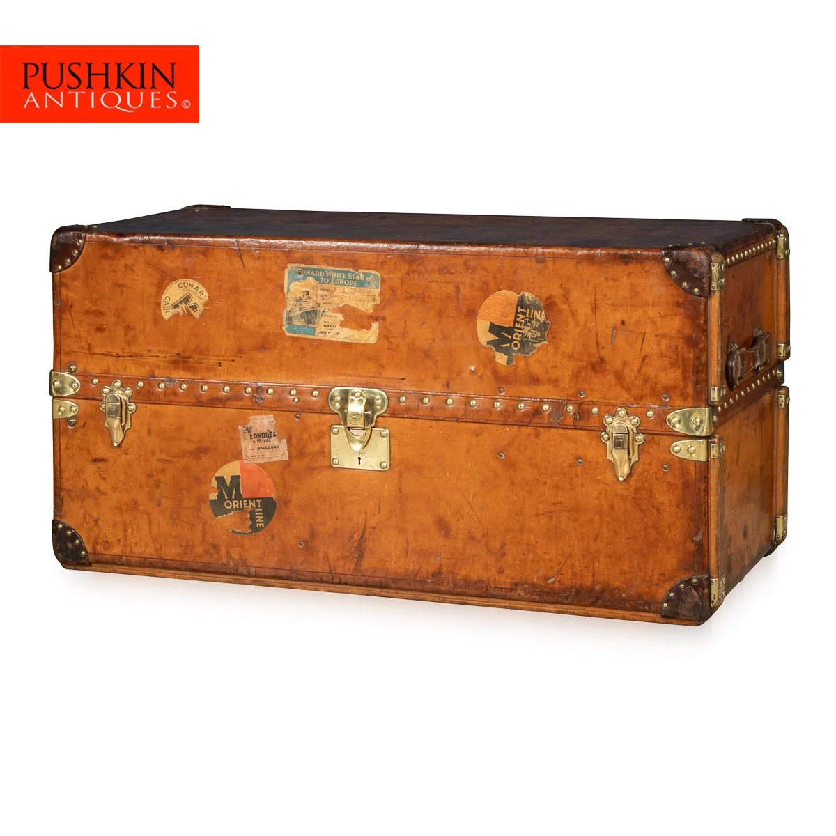 Pushkin Antiques - ANTIQUE 20thC LOUIS VUITTON UNUSUAL LEATHER WARDROBE TRUNK c.1900 - 02.jpg