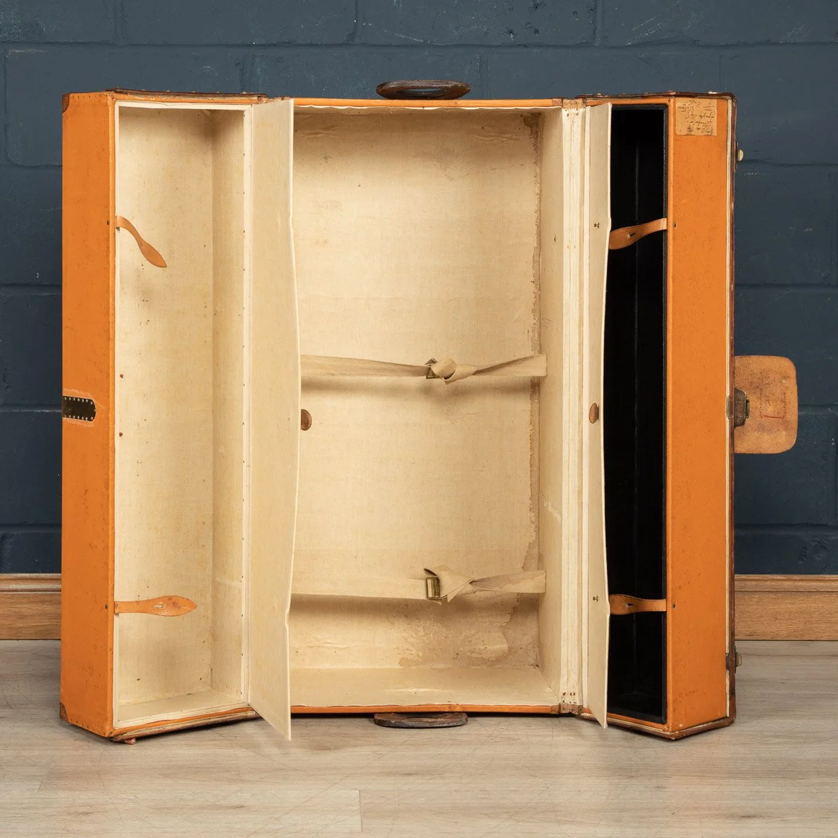 Pushkin Antiques - ANTIQUE 20thC LOUIS VUITTON %22IDEAL%22 TRUNK IN ORANGE %22VUITTONITE%22 CANVAS c.1900 - 12.jpg