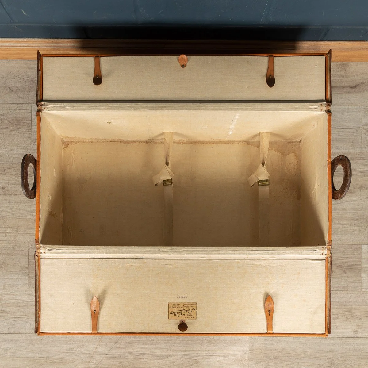 Pushkin Antiques - ANTIQUE 20thC LOUIS VUITTON %22IDEAL%22 TRUNK IN ORANGE %22VUITTONITE%22 CANVAS c.1900 - 10.jpg