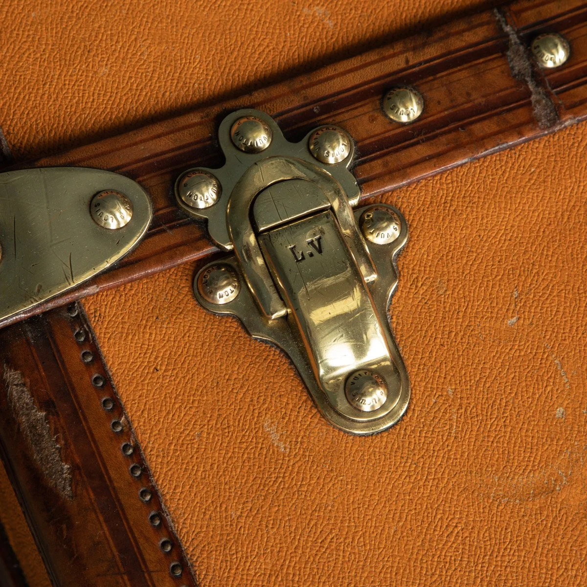 Pushkin Antiques - ANTIQUE 20thC LOUIS VUITTON %22IDEAL%22 TRUNK IN ORANGE %22VUITTONITE%22 CANVAS c.1900 - 15.jpg