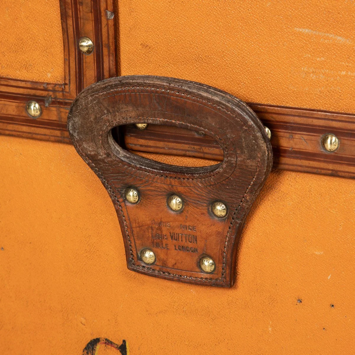 Pushkin Antiques - ANTIQUE 20thC LOUIS VUITTON %22IDEAL%22 TRUNK IN ORANGE %22VUITTONITE%22 CANVAS c.1900 - 33.jpg