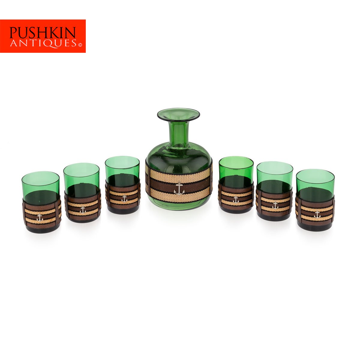 PUSHKIN ANTIQUES - STYLISH 20thC ITALIAN GREEN GLASS DRINKING SET BY GUCCI - 33.jpg