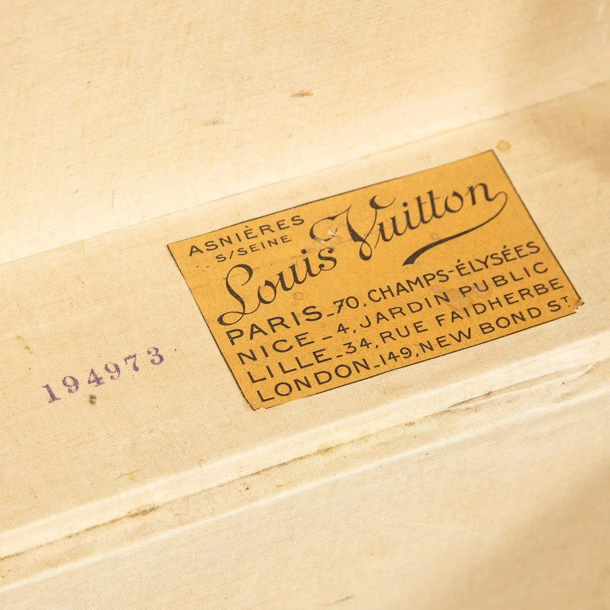 ANTIQUE 20thC LOUIS VUITTON CABIN TRUNK ON A BESPOKE BRASS STAND, PARIS c.1920 - 13.jpg