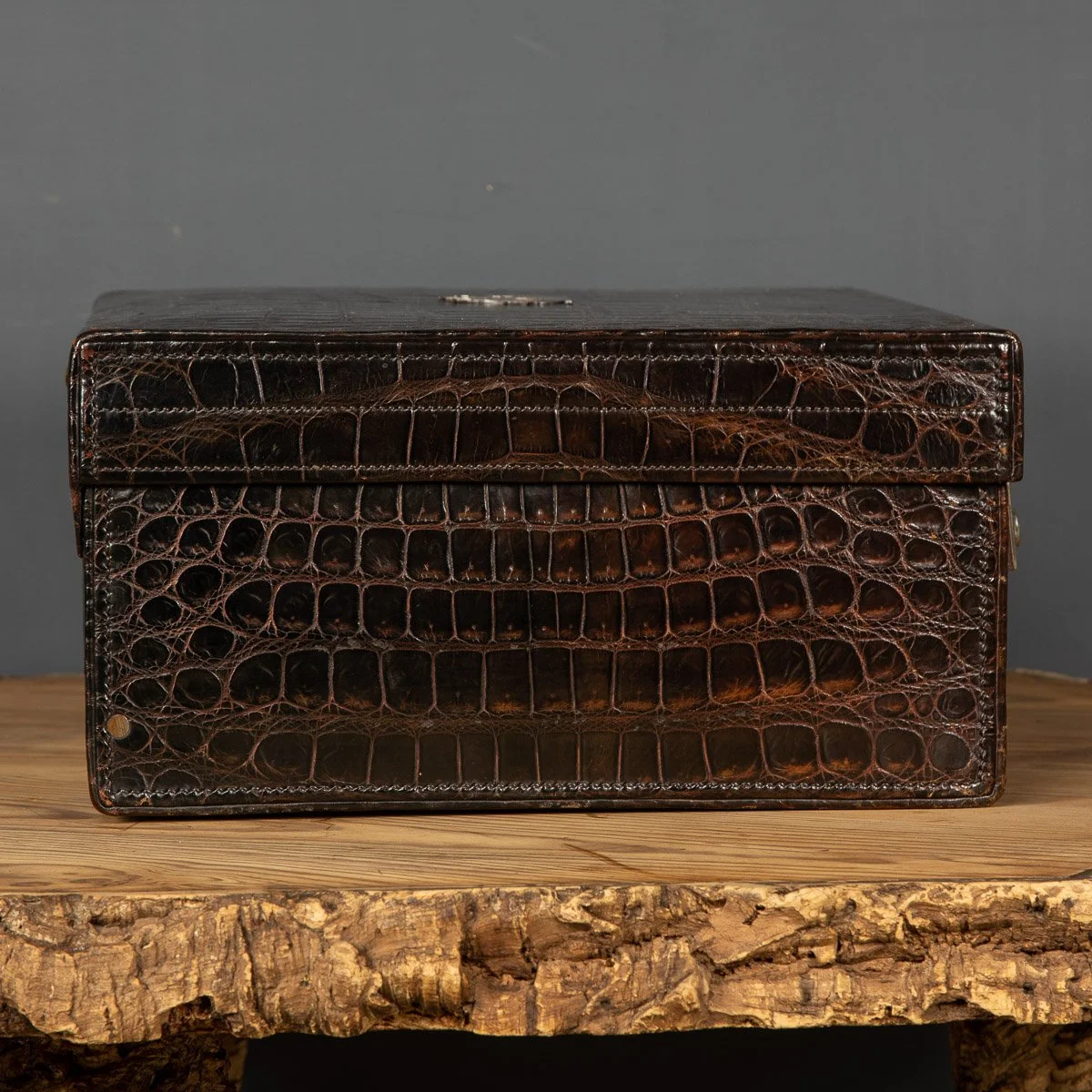 ANTIQUE 19thC VICTORIAN CROCODILE SKIN SUITCASE WITH A SILVER SHIP MOTIF c.1890 - 06.jpg