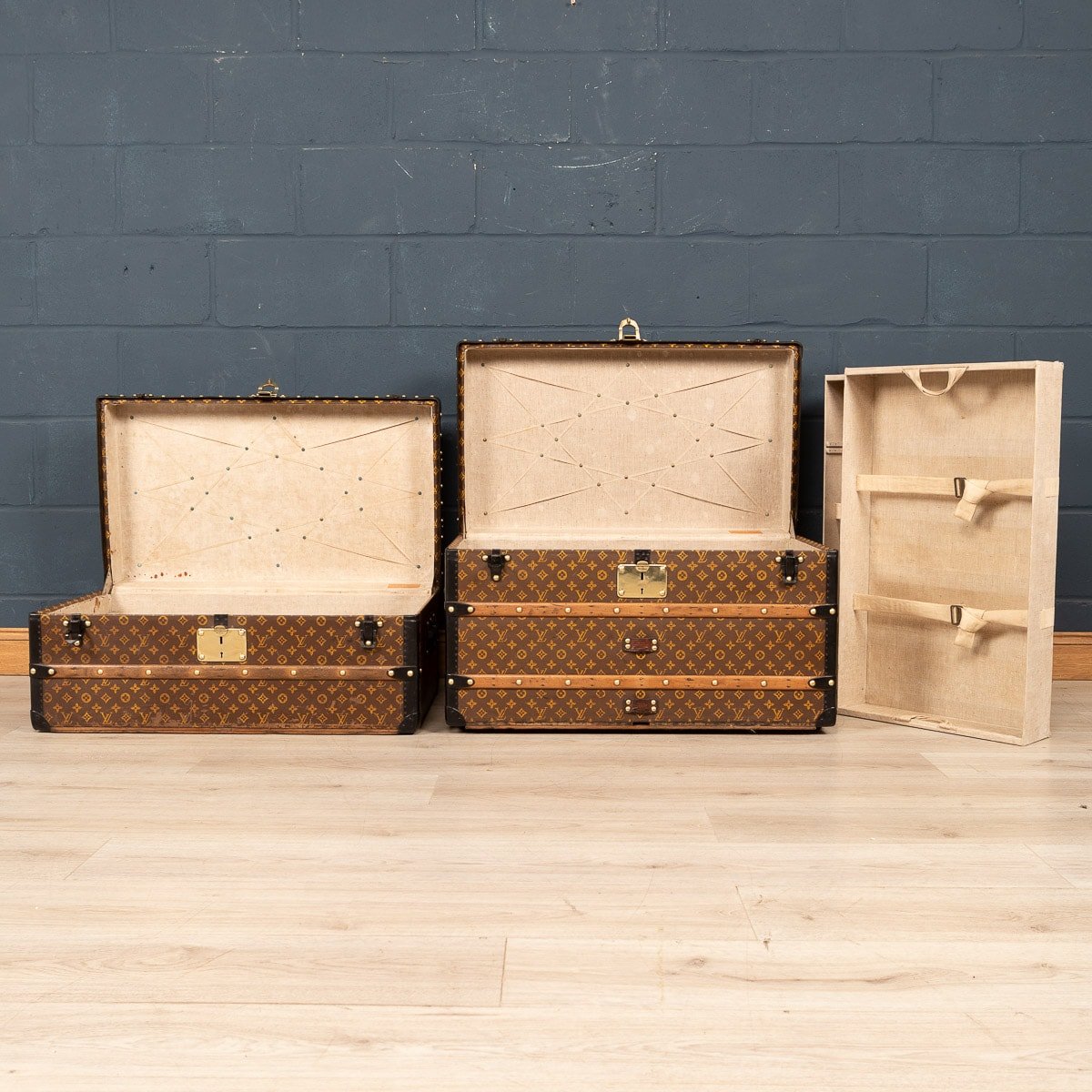 Pushkin Antiques - PAIR OF GRADUATED 20thC LOUIS VUITTON TRUNKS IN MONOGRAM CANVAS, FRANCE c.1930 - 12.jpg