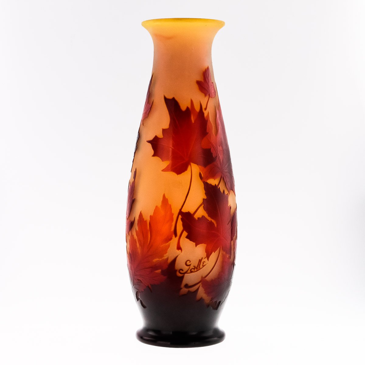 Pushkin Antiques - ANTIQUE 20thC ART NOUVEAU EMILE GALLE' MAPLE LEAVES CAMEO GLASS VASE c.1900 - 04.jpg