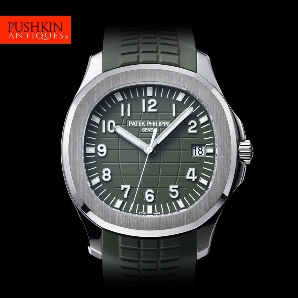 Patek Philippe Aquanaut 5168g 010 White Gold Unworn 21 Khaki Green Pushkin Antiques